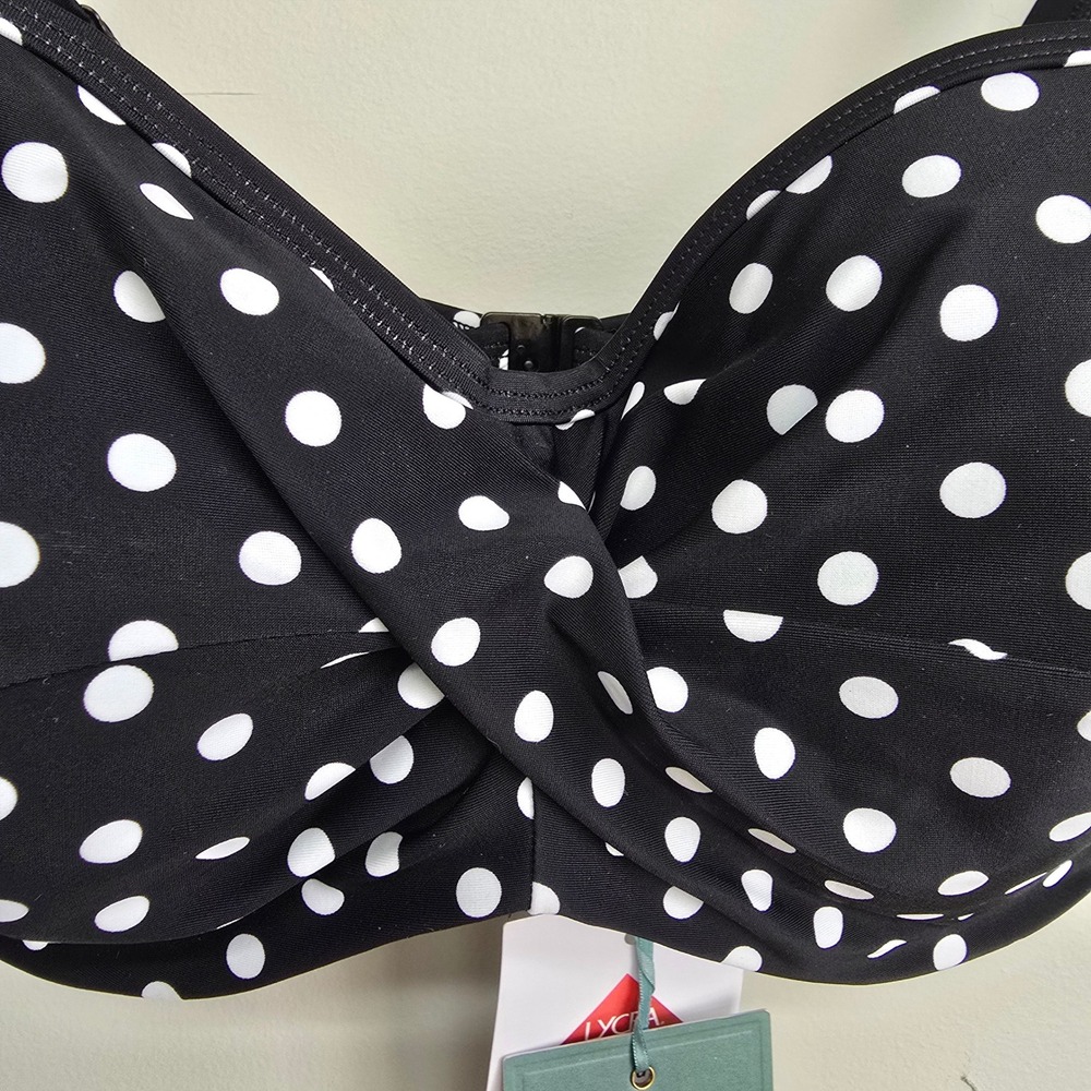 Panache Anya Spot Bandeau Bikini Top Womens 36E Black Polka Dot Retro Swimwear - Picture 4 of 13